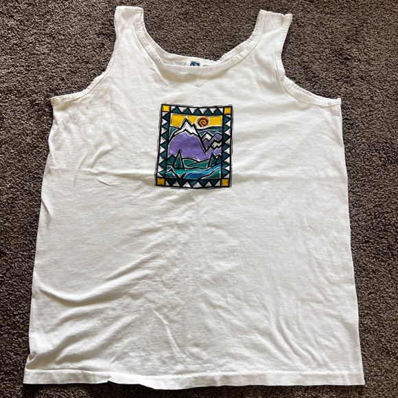 Vintage Alpine Cigarettes Tank Top‎ Mountain Scene Sleeveless Casual White XL - Picture 1 of 8